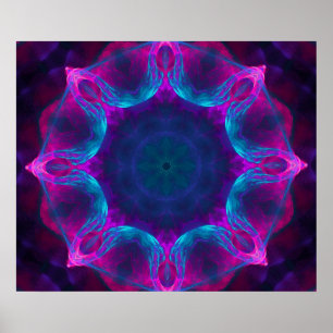 Blau und Rosa Neon Dark Kaleidoskop Gradient Poster