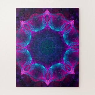 Blau und Rosa Neon Dark Kaleidoskop Gradient Puzzle