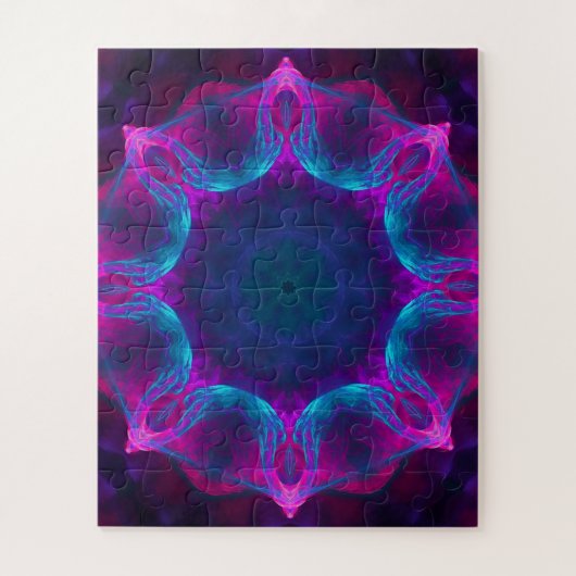 Blau und Rosa Neon Dark Kaleidoskop Gradient Puzzle (Vertikal)