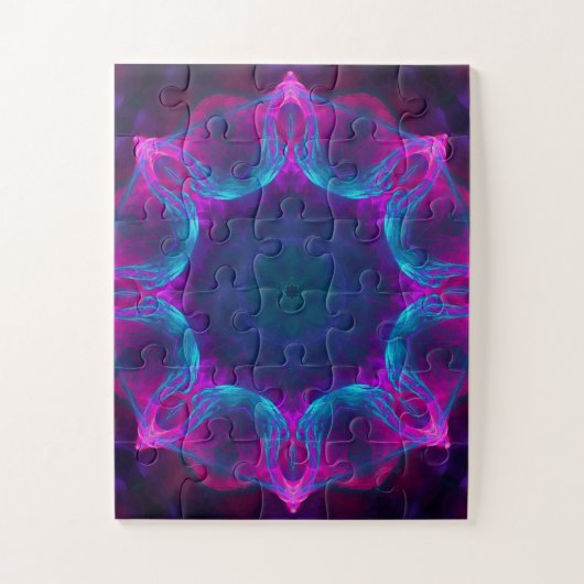 Blau und Rosa Neon Dark Kaleidoskop Gradient Puzzle (Vertikal)