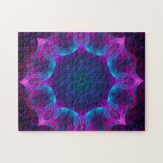 Blau und Rosa Neon Dark Kaleidoskop Gradient Puzzle (Horizontal)