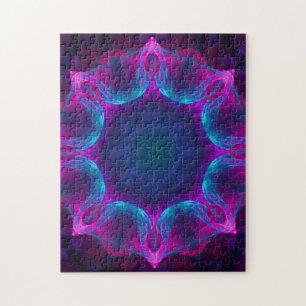 Blau und Rosa Neon Dark Kaleidoskop Gradient Puzzle