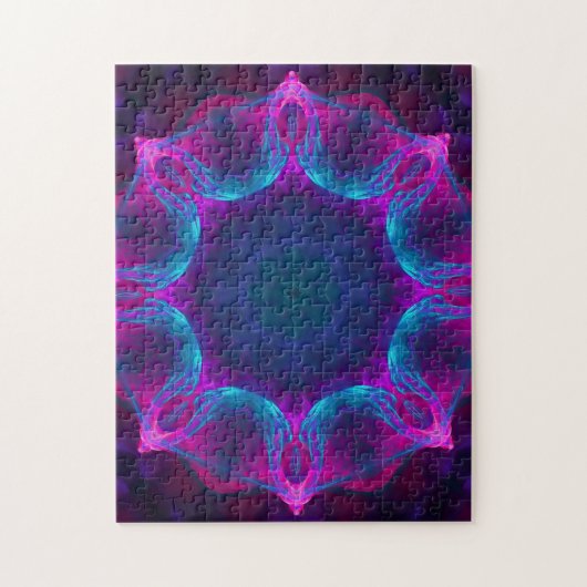 Blau und Rosa Neon Dark Kaleidoskop Gradient Puzzle (Vertikal)