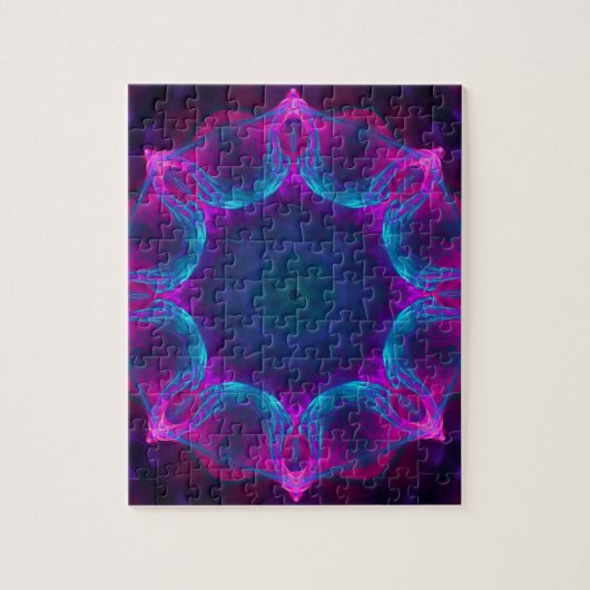 Blau und Rosa Neon Dark Kaleidoskop Gradient Puzzle (Vertikal)