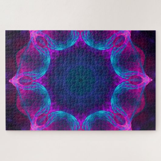 Blau und Rosa Neon Dark Kaleidoskop Gradient Puzzle (Horizontal)
