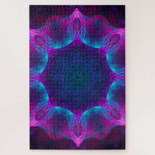 Blau und Rosa Neon Dark Kaleidoskop Gradient Puzzle