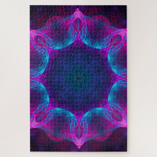 Blau und Rosa Neon Dark Kaleidoskop Gradient Puzzle (Vertikal)