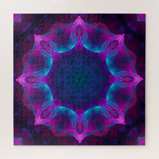 Blau und Rosa Neon Dark Kaleidoskop Gradient Puzzle (Horizontal)