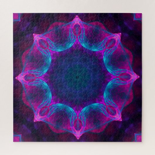 Blau und Rosa Neon Dark Kaleidoskop Gradient Puzzle (Vertikal)