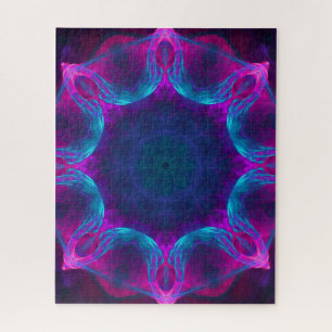 Blau und Rosa Neon Dark Kaleidoskop Gradient Puzzle