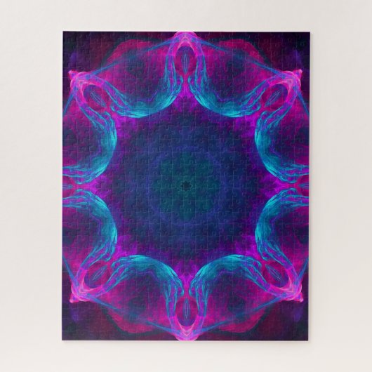 Blau und Rosa Neon Dark Kaleidoskop Gradient Puzzle (Vertikal)