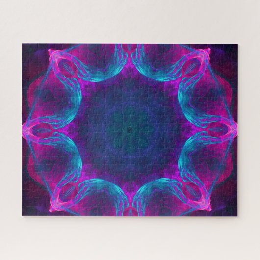 Blau und Rosa Neon Dark Kaleidoskop Gradient Puzzle (Horizontal)