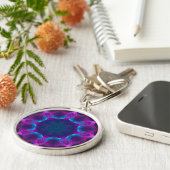 Blau und Rosa Neon Dark Kaleidoskop Gradient Schlüsselanhänger (Seite)