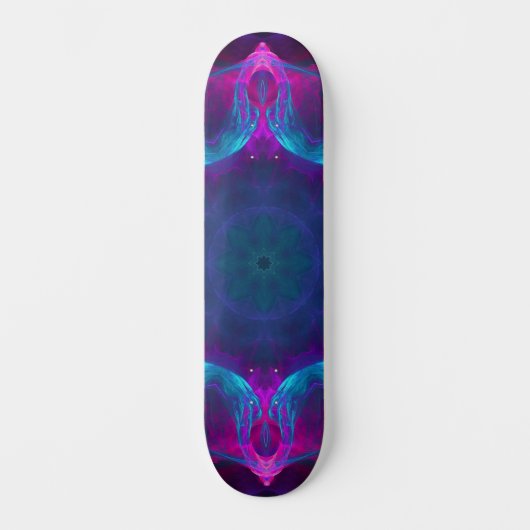 Blau und Rosa Neon Dark Kaleidoskop Gradient Skateboard (Vorderseite)