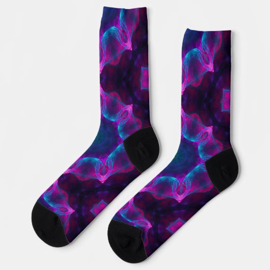 Blau und Rosa Neon Dark Kaleidoskop Gradient Socken (Linkes Detail)
