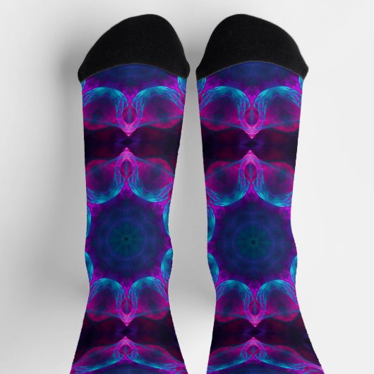 Blau und Rosa Neon Dark Kaleidoskop Gradient Socken (Oben)