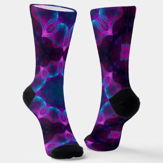 Blau und Rosa Neon Dark Kaleidoskop Gradient Socken (Gewinkelt)