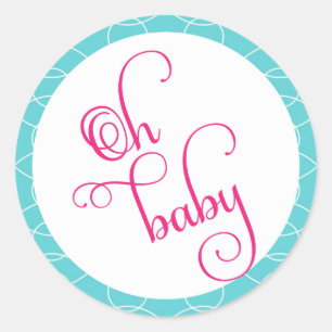 Blau und Rosa Oh Baby Gefälligkeitskleber Runder Aufkleber