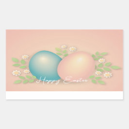 Blau- und rosa Ostereier und Frühlingsblüten Rechteckiger Aufkleber