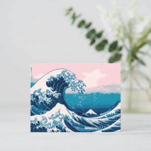Blau und Rosa Pixel Great Wave Postkarte