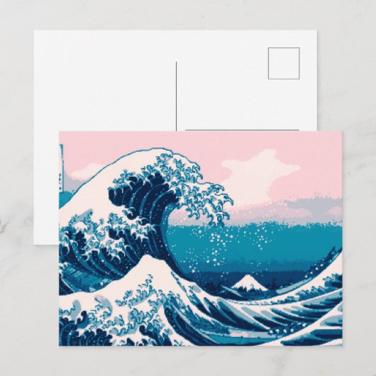 Blau und Rosa Pixel Great Wave Postkarte (Vorne/Hinten)