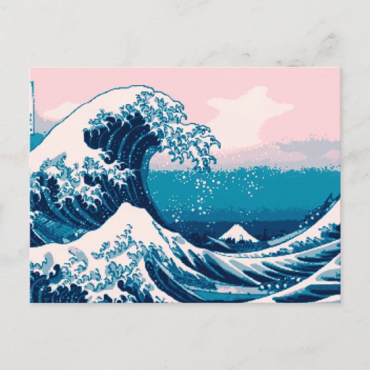 Blau und Rosa Pixel Great Wave Postkarte (Vorderseite)