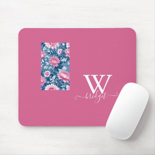 Blau und Rosa Vintag Moderne Blüten Mousepad (Mit Mouse)