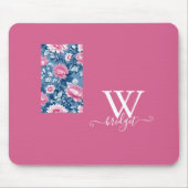 Blau und Rosa Vintag Moderne Blüten Mousepad (Vorne)