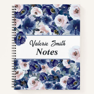 Blau und Rosa Wasserfarben Winter Floral Notizblock