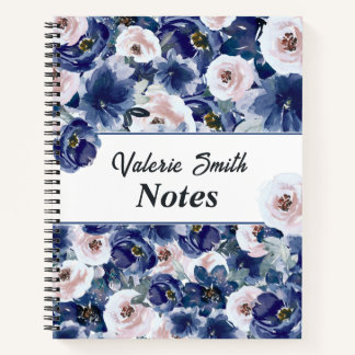 Blau und Rosa Wasserfarben Winter Floral Notizblock
