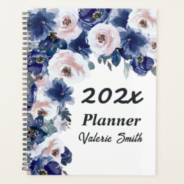Blau und Rosa Wasserfarben Winter Floral Planer