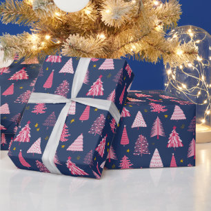 Blau- und rosa Weihnachtsbaum-Muster Geschenkpapier