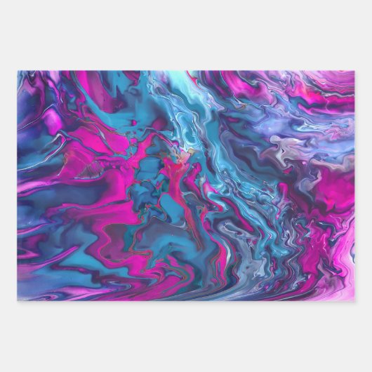 Blau- und rosafarbene Marmor Akrylabstraktion Geschenkpapier Set (Vorderseite)
