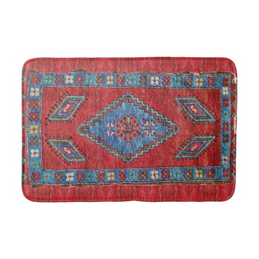 Blau und Rose Antikes türkisches Orientalisches Ru Badematte (Vorderseite)