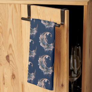 Blau und Rose Gold Crescent Moon Muster Halloween Geschirrtuch