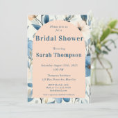 Blau und Rosen Aquarell Brautparty Einladung (Stehend Vorderseite)