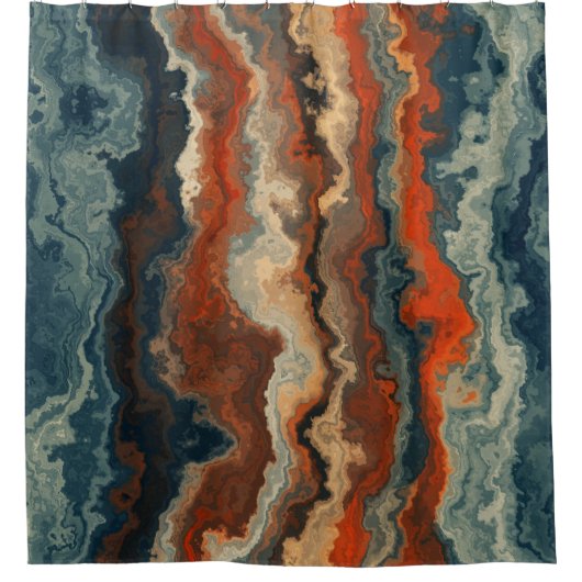 Blau und Rost Abstrakt Duschvorhang (Vorderseite)