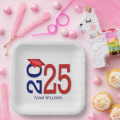 Blau und Rot 2025 Abschluss auf Holz Pappteller (Party)