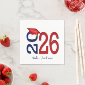 Blau und Rot 2025 Abschluss mit Name Serviette (Beispiel)