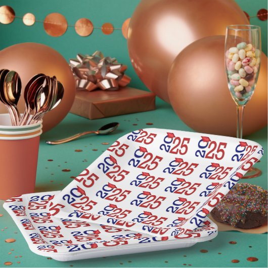 Blau und Rot 2025 Abschluss Pappteller (Multi)