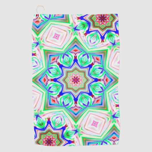 Blau und Rot 8 Sterne Kaleidoskop Golfhandtuch (Vorderseite)