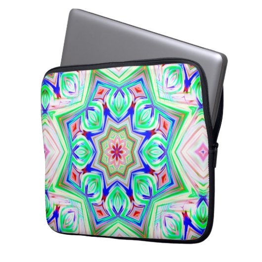 Blau und Rot 8 Sterne Kaleidoskop Laptopschutzhülle (Vorderseite Links)