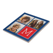 Blau und Rot-FotoCollage mit Monogramm Fliese (Seite)