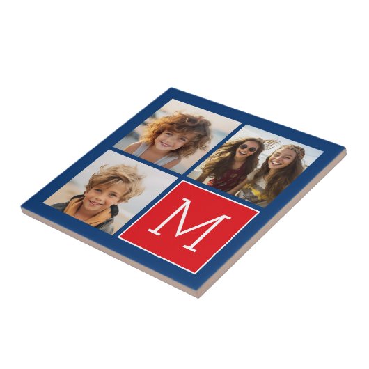 Blau und Rot-FotoCollage mit Monogramm Fliese (Seite)