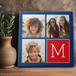 Blau und Rot-FotoCollage mit Monogramm Fliese<br><div class="desc">Verwenden Sie 3 quadratische Fotos,  um ein einzigartiges und persönliches Geschenk zu schaffen. Wenn Sie die Bilder anpassen müssen,  klicken Sie auf das Werkzeug anpassen,  um Änderungen vorzunehmen.</div>