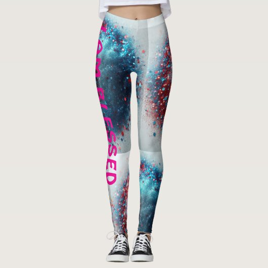 "Blau und Rot heilen "Ich bin gesegnet" Leggings (Vorderseite)