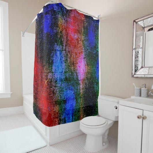 Blau und Rot mit Ölfarbe gehäutet Duschvorhang (Beispiel)