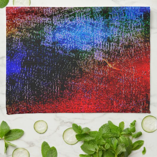 Blau und Rot mit Ölfarbe gehäutet Geschirrtuch (Gefaltet)