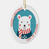 Blau und rot mit schneebedeckten Weihnachtsfeiern Keramik Ornament (Rechts)