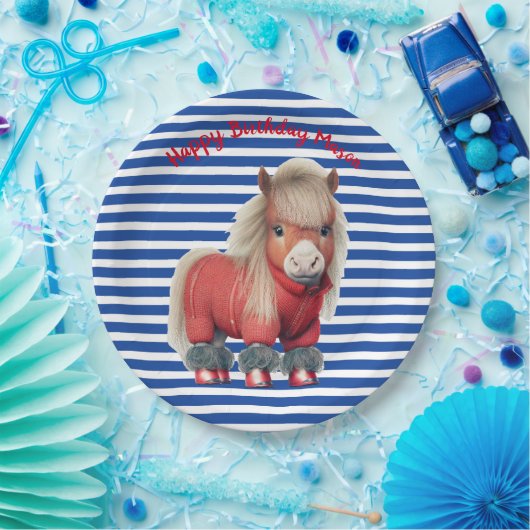 Blau und Rot Pony Papier Teller (Party)